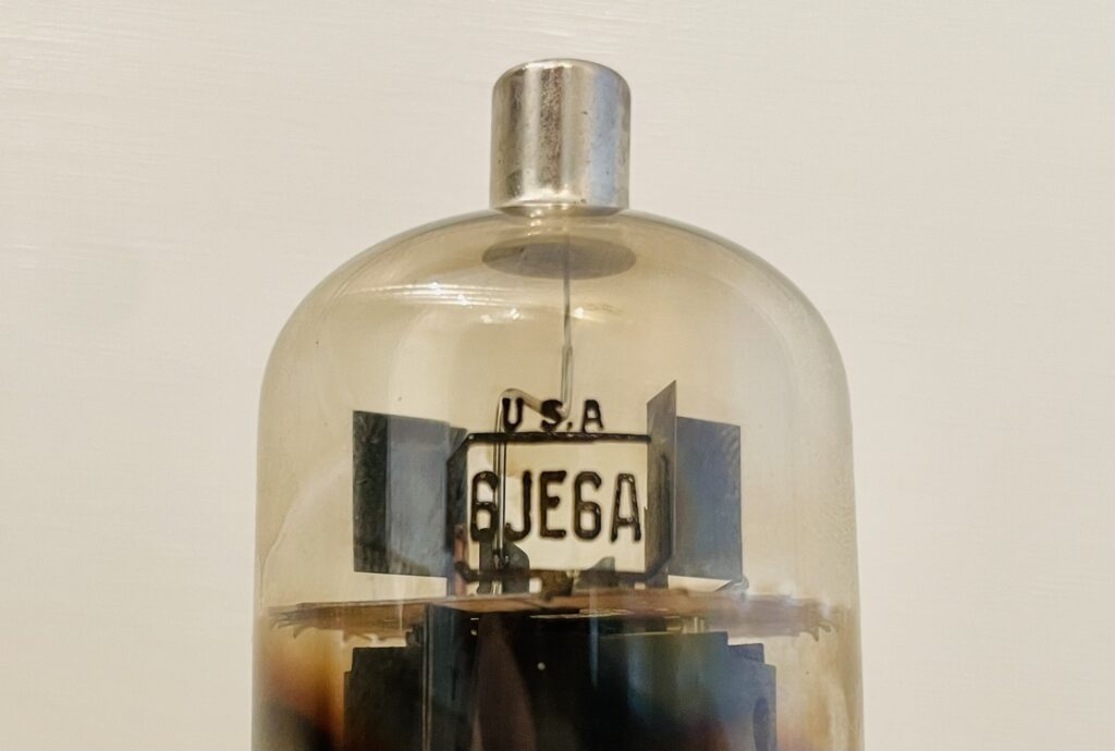 understanding vacuum tube names - this RCA 6JE6A has a 6.3 volt filament voltage indicated by the "6" prefix. The "A" suffix indicates that it's an iteration on the original 6JE6 tube design by RCA.